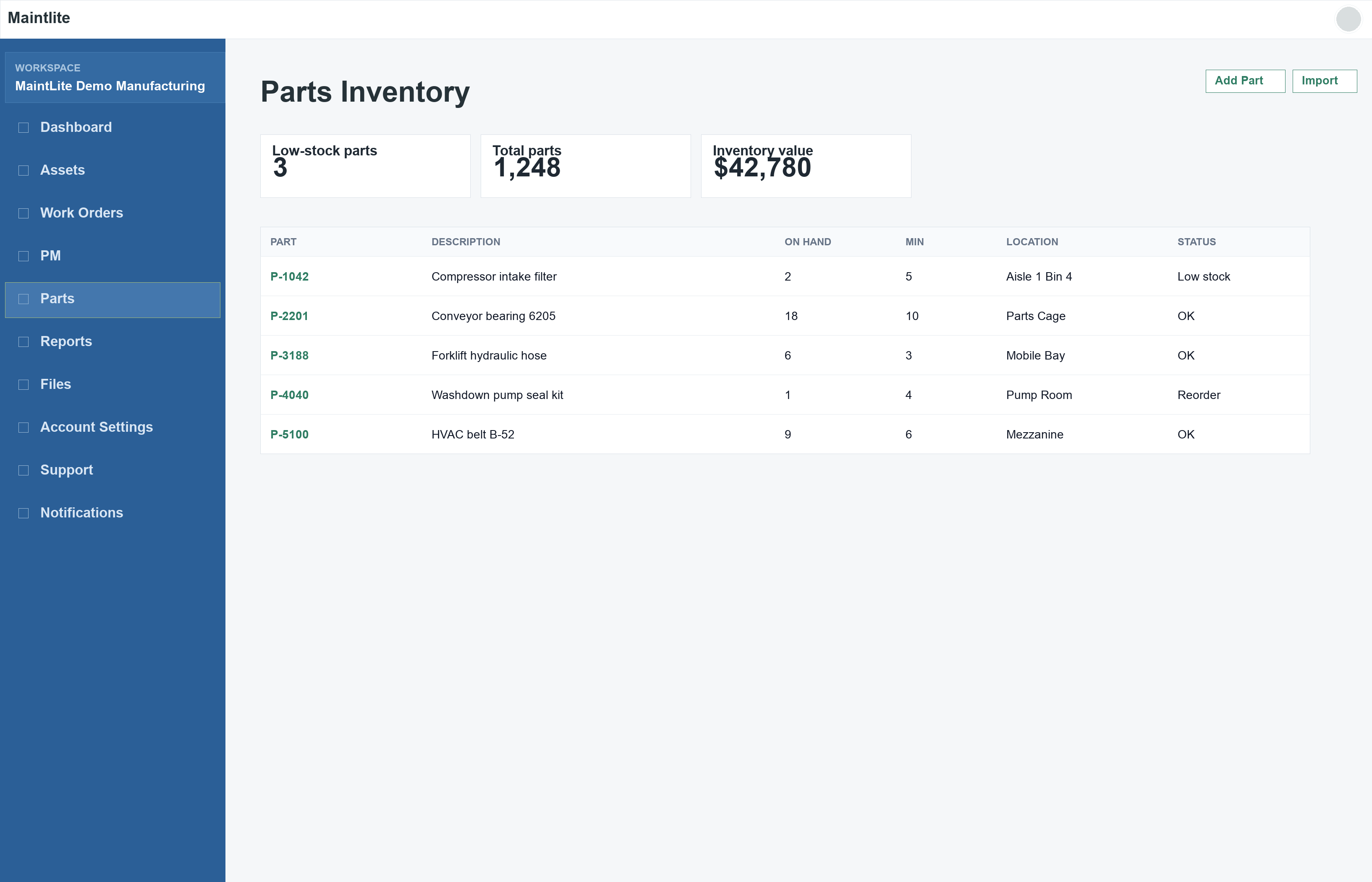 Parts inventory