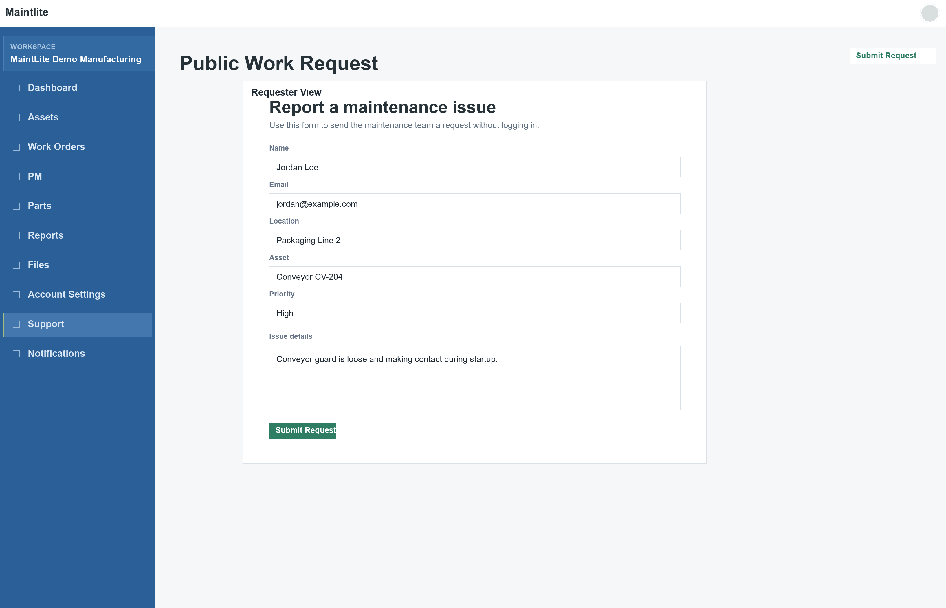 Public form Requester View